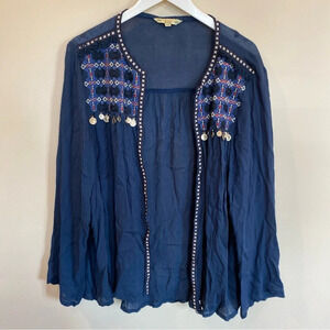 Anandas Collection Kimono Boho Top Embroidered Blue XXL